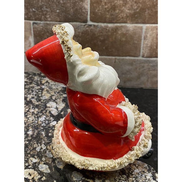 Vtg Lefton Spaghetti Trim Shelf Sitter Santa Clause 1950's 8" Ceramic Japan - Picture 7 of 12